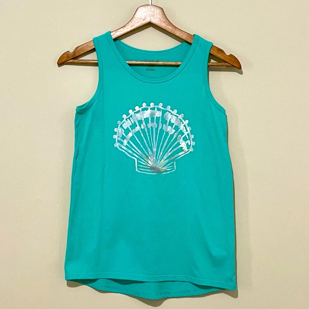 Cat & Jack Girls Large (10/12) Teal SeaShell Tank Top EUC